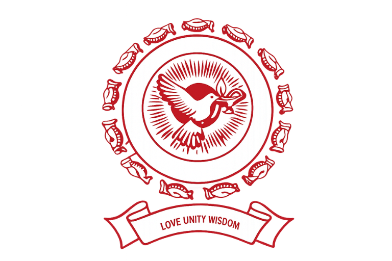 Deepam Trust logo - dove within concentric circles, Love Unity Wisdom